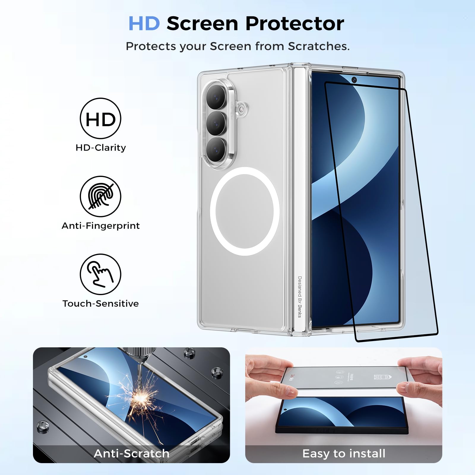 BENKS Etui do Samsung Galaxy Z Fold 8 Ultra, Przezroczysty | Etui Z Ochroną Zawiasu i folią Ochronną na Ekran, Wojskowy Odporny na Wstrząsy Odporny na Zarysowania