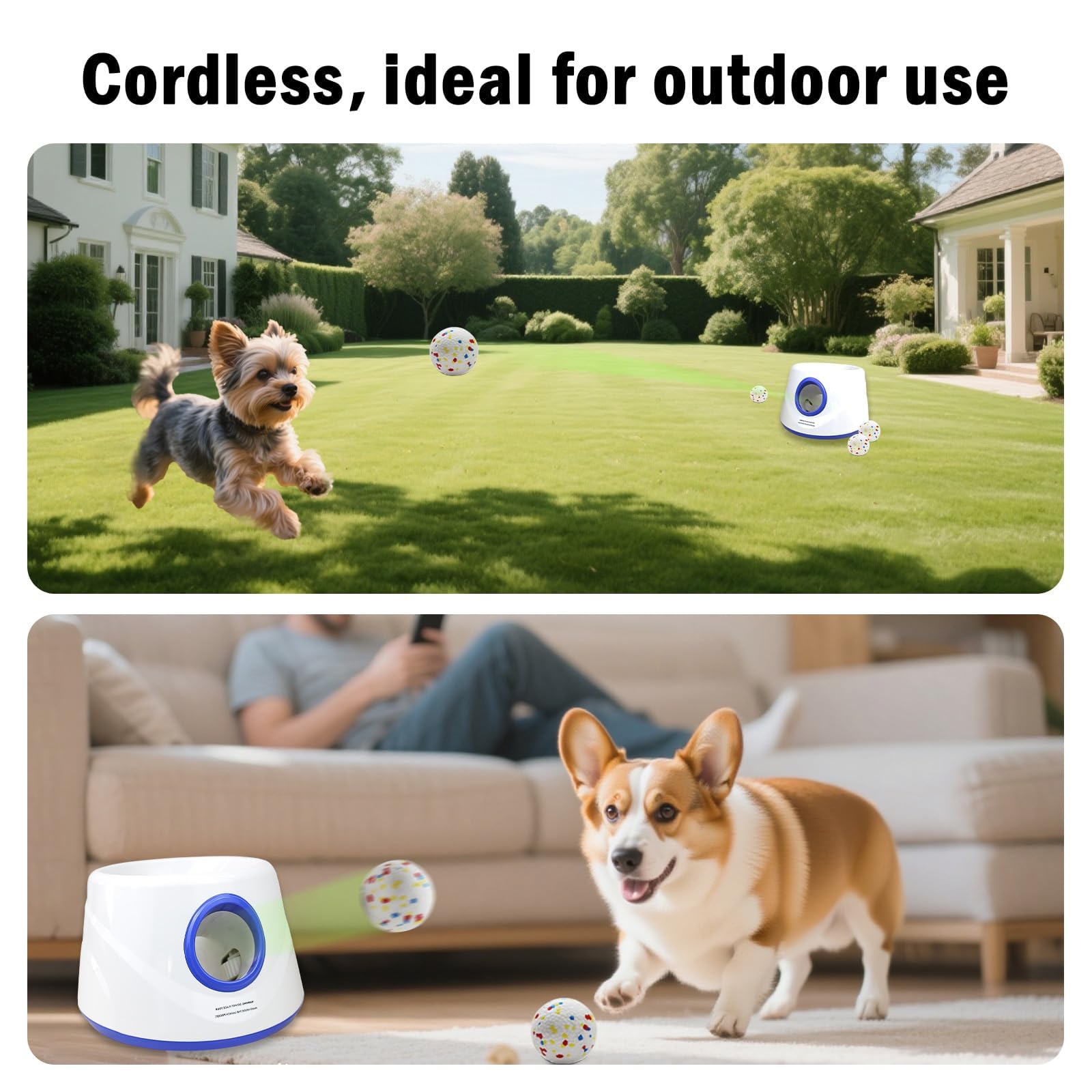 Lanzador automático de bolas para perros para interiores y exteriores, lanzador de bolas de perro, ajustes de distancia ajustable, batería recargable, juguete interactivo inteligente para