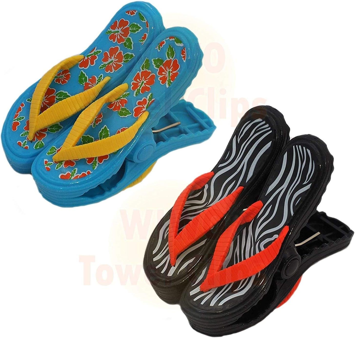 WIWO 2 Pairs of Sandal Flip Flop Towel Clips - Tropical & Zebra Print