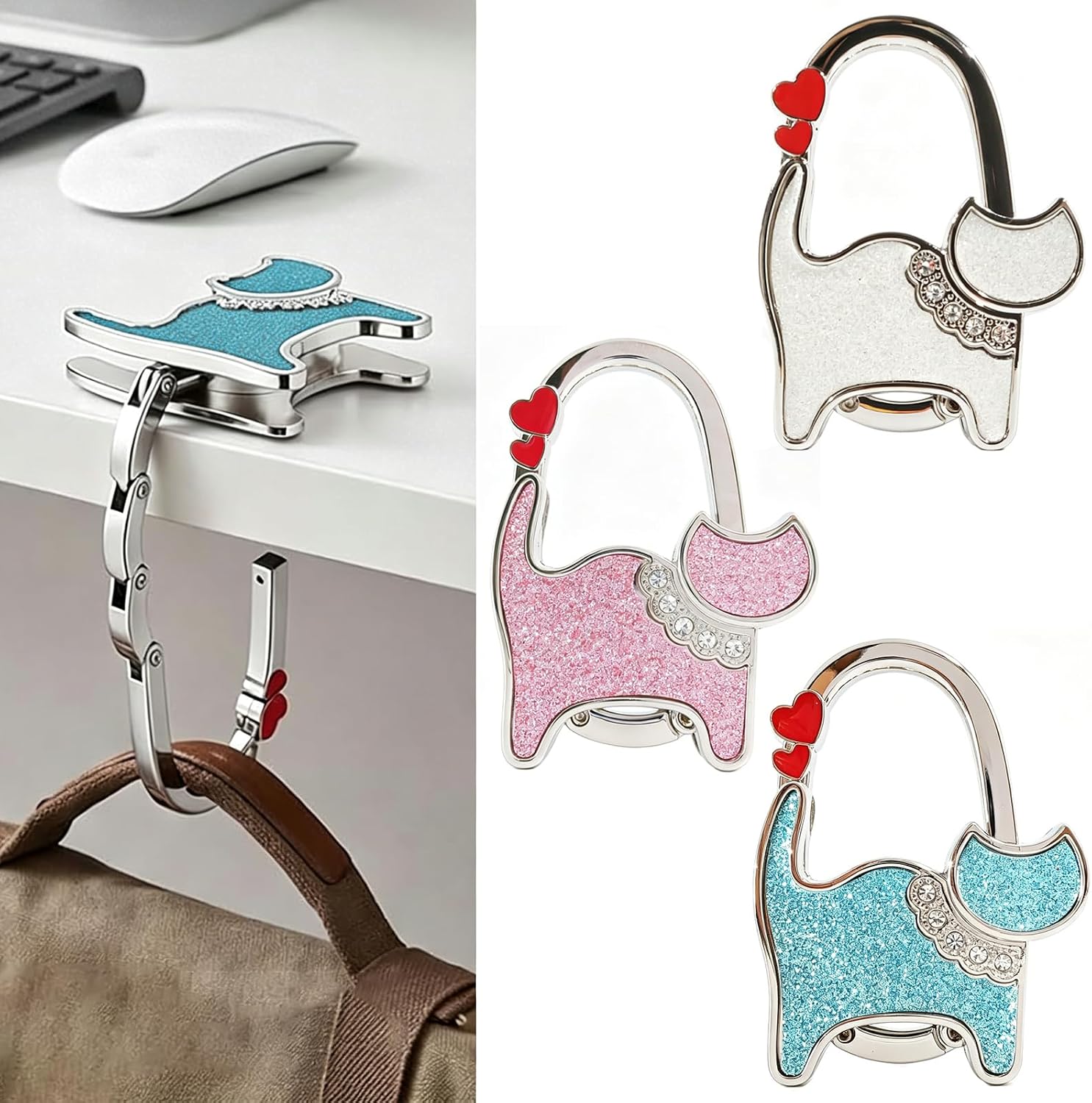 PJY Foldable Table Purse Hooks, Portable Handbag Holders for Women