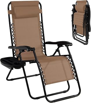 Folding Zero Gravity Reclining Textilene Lounge Chairs, Outdoor Adjustable Patio w/Pillows & Cup Holder Trays for Backyard, Beach, Poolside BE