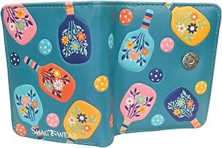 Shag Wear Pickleball Small Wallet Teal 4.5" | with 11 card slots, ID window, bill pockets, ticket pocket, and zippered coin pocket.