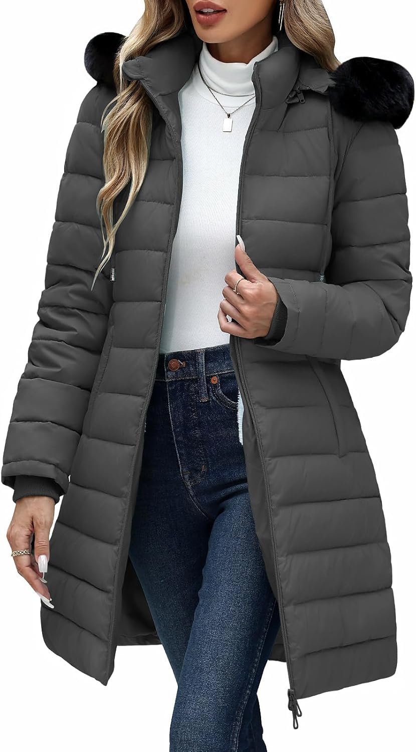 Yusongirl Winter Puffer Coat for Women Thickened Fleece Lined Warm Jackets with Detachable Hooded Waterproof Parka Coats
