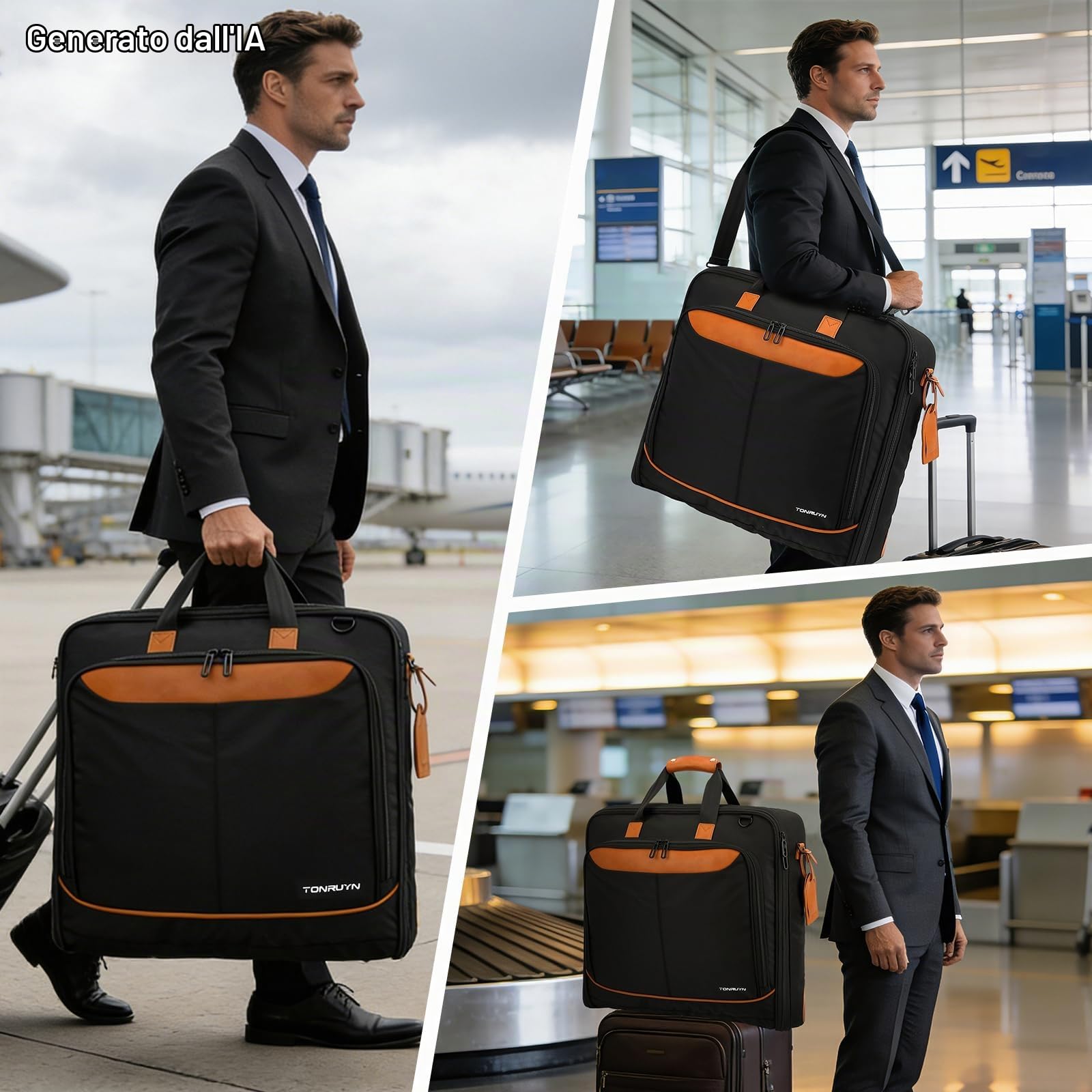 Borsa Porta Abiti da Viaggio per Uomo e Donna Borse Porta Camicie da Viaggio per Viaggi D'affari Valigia Appesa 2 in 1 con Tracolla, adatta a Laptop da 15,6 Pollici, Nero