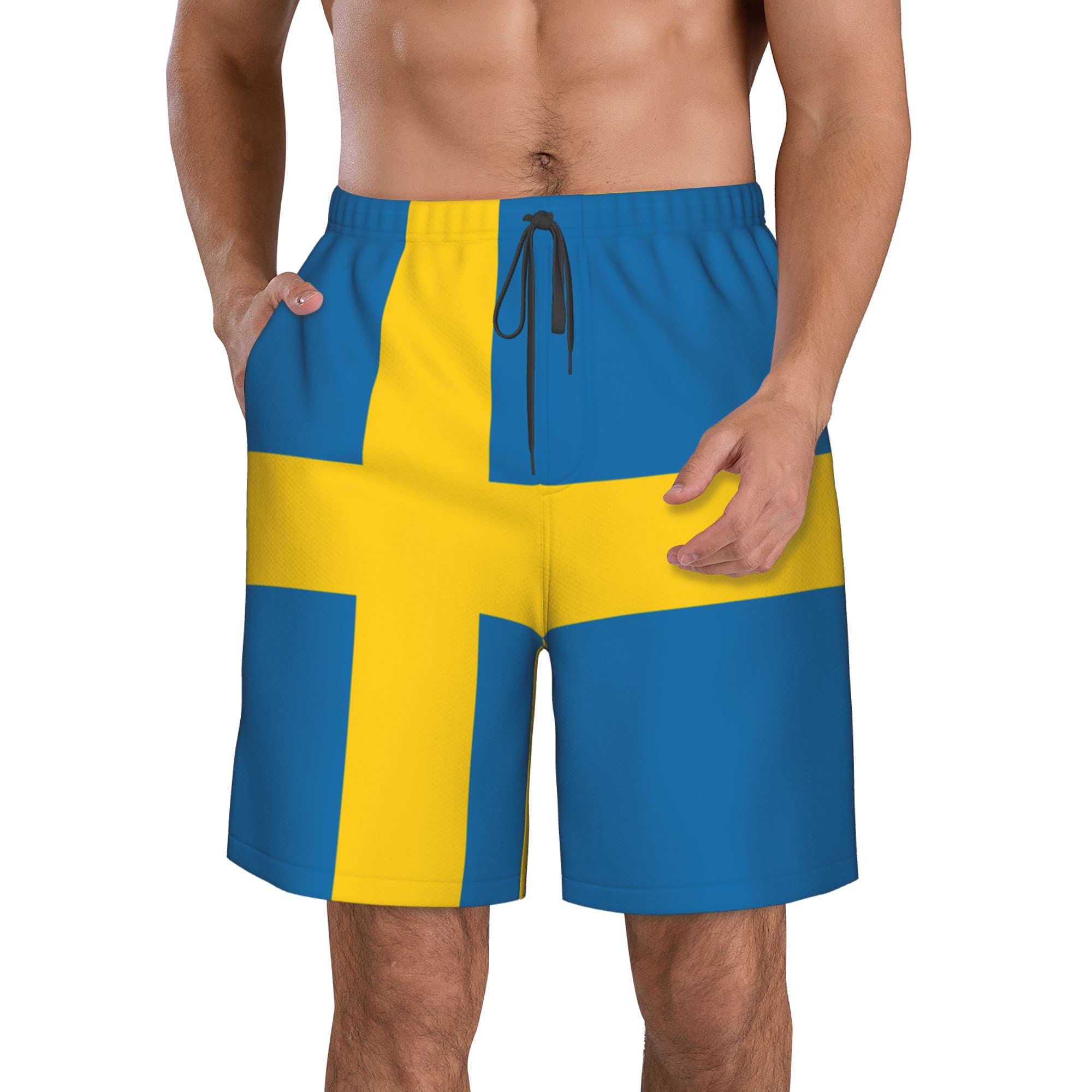 AOOEDM Flag of Sweden Mens Swimming Shorts Quick Dry Beach Trunks Swimwear with Mesh Lining