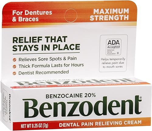 Miniatura 8 de Benzodent Crema para aliviar el dolor dental para dentaduras postizas y aparatos ortopédicos, anestésico tópico, tubo de 0.25 onzas