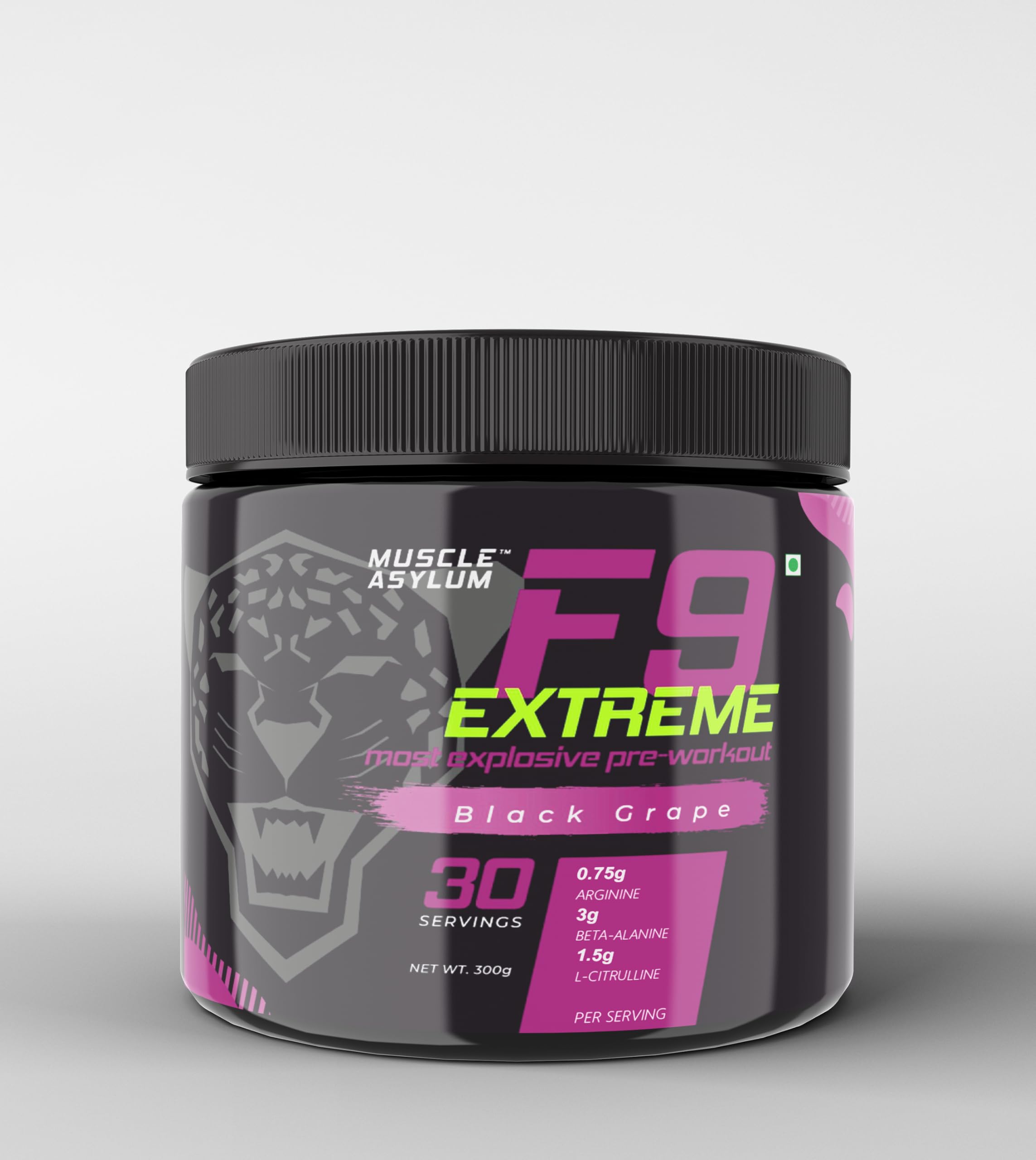 F9 Extreme Pre-Workout Energy Supplement | High Caffeine + Beta Alanine + EAA - 30 Servings, 300gm (Black Grape)