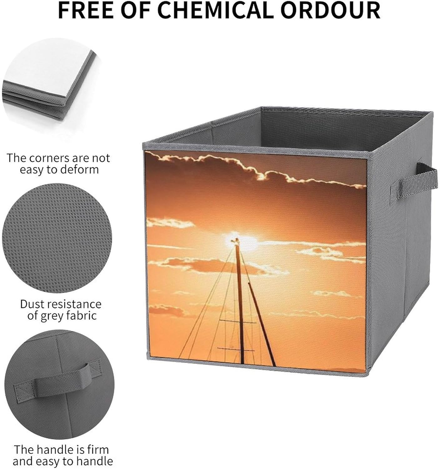 Multi Use Organizer Bins, Sunset Seascape Sailboat Floating Printed Storage Bins, Foldable Storage Baskets Are Suitable For Bedrooms, Offices, And Cars