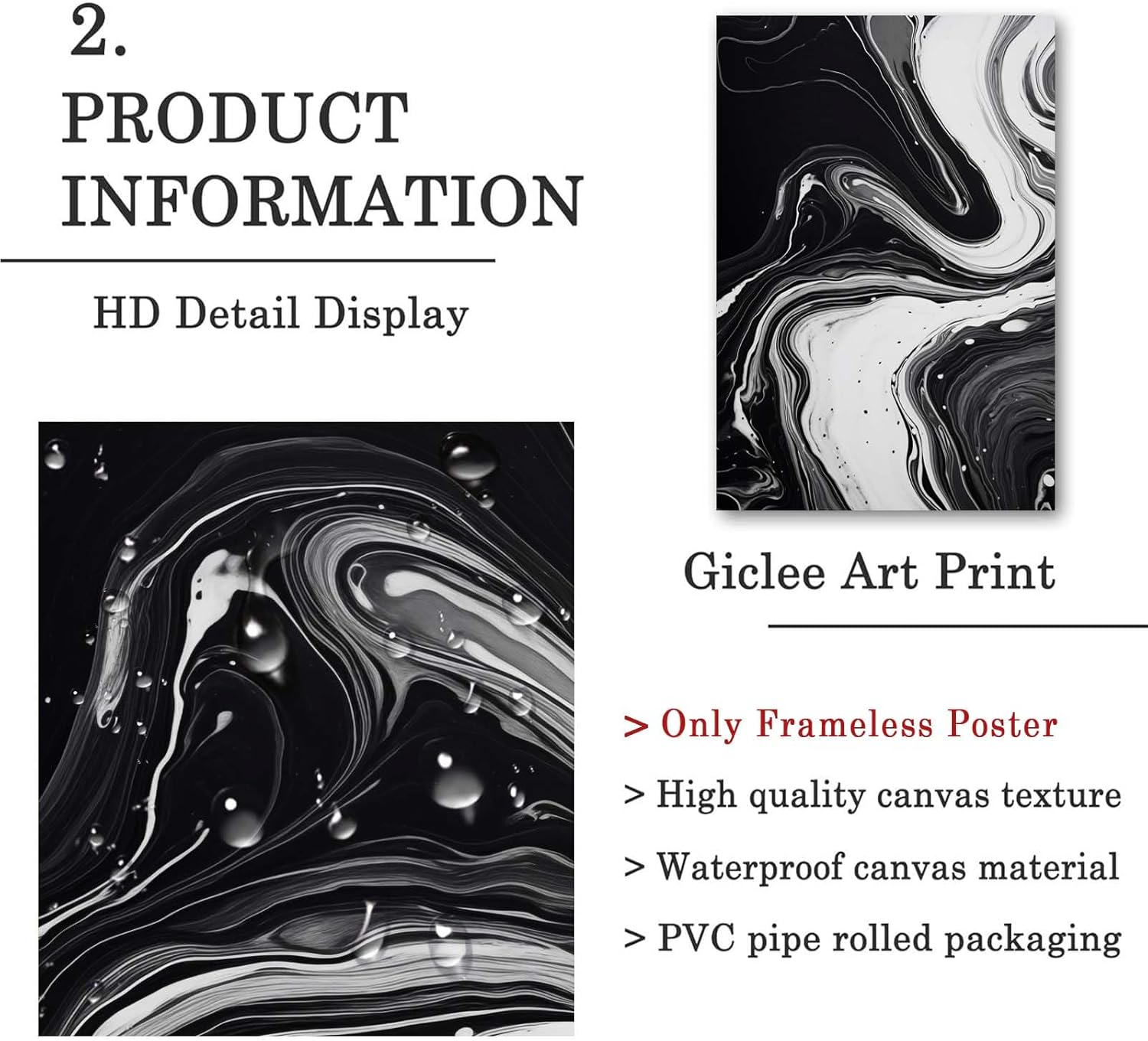 Black and White Marble Wall Art Abstract Painting Canvas for Living Room Bedroom Decor - Gray Poster Set of 3 No Frame 16x24inch