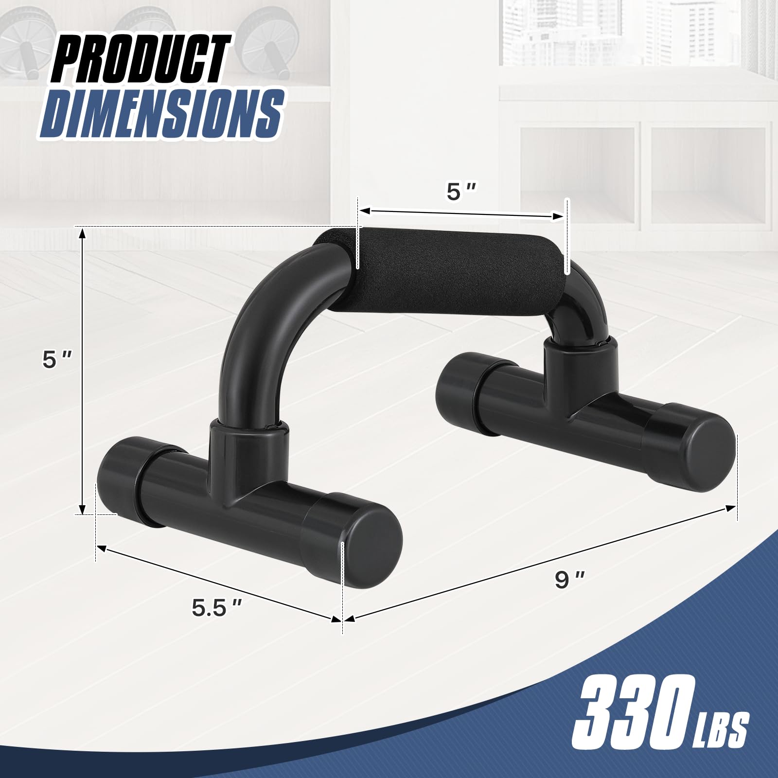 MADOG Portable Push-Up Bars with Cushioned Foam Grip – Non-Slip Pushup Handles for Home Fitness, Supports Up to 330 lbs, Black