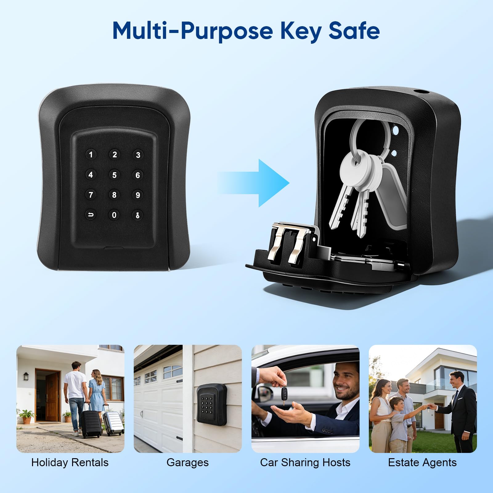Intelligente Schlüsselbox, Bluetooth-Schlüsselsafe mit Zahlencode, unterstützt TTLock App & PIN-Code, Elektronischer Schlüssel Safe für Garage, Haus, Büro und Ferienunterkünfte