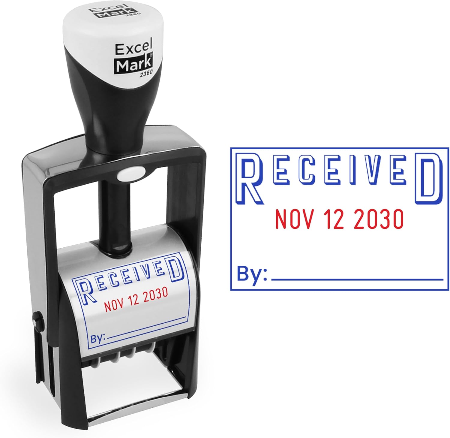 ExcelMark Heavy Duty Self-Inking Date Stamp (Blue/Red, Received)
