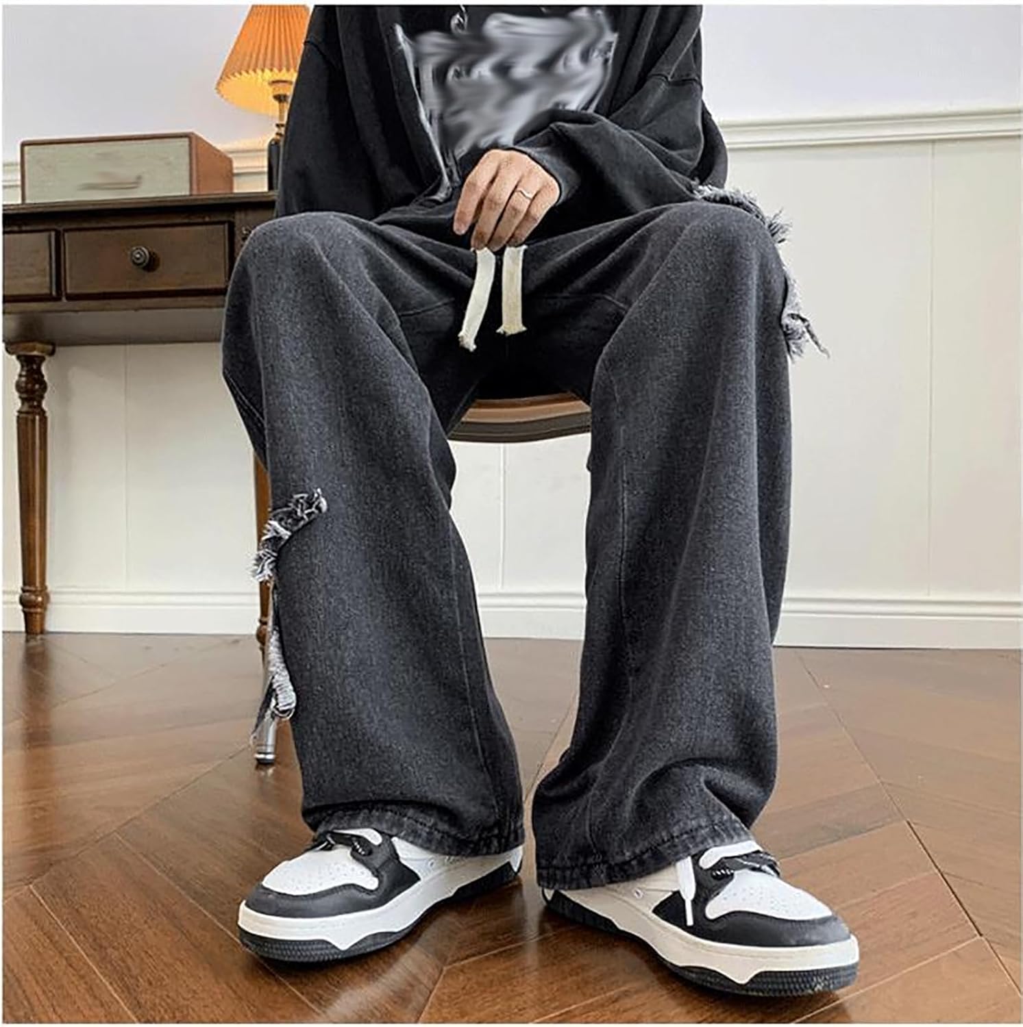Men Y2k Baggy Straight-Leg Jeans Goth Star Graphic Casual Pants Hip-hop Rock Street Style Harajuku Clothing