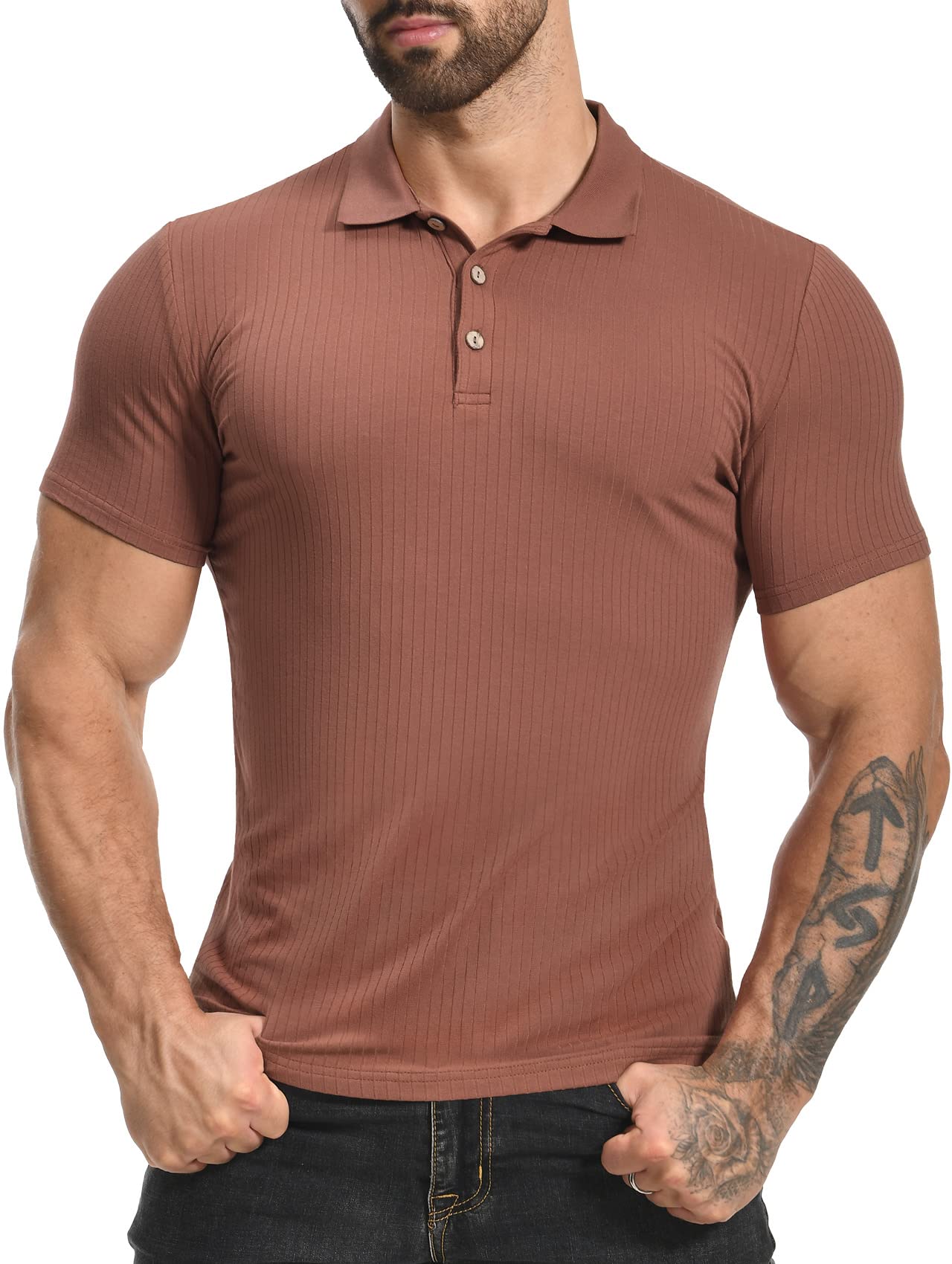 KUYIGOMen's Muscle Polo Shirts Slim Fit Stretch Casual T Shirts Golf and Tennis Tops