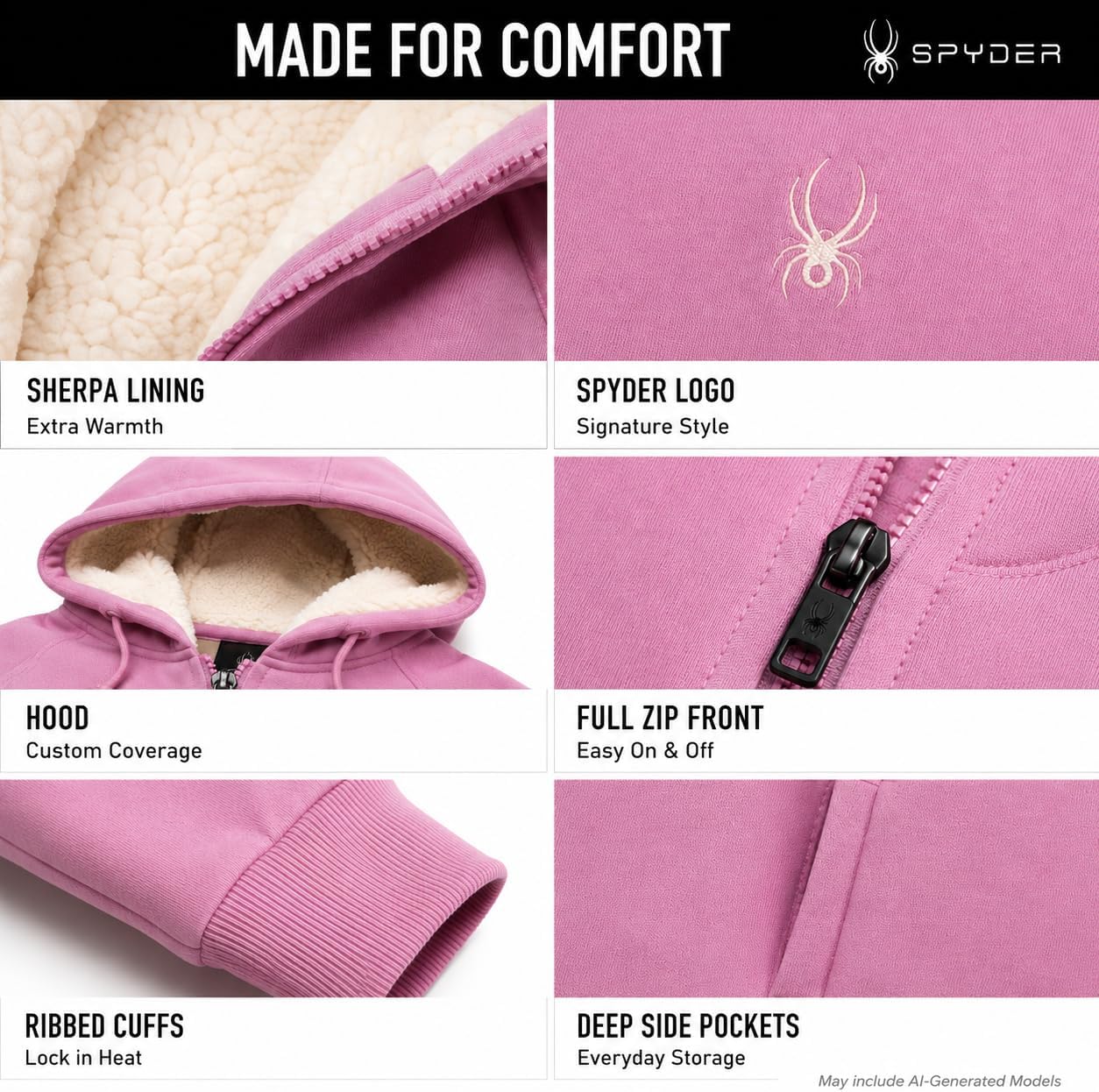 Spyder Womens Sherpa Fleece Jacket - Waffle Knit Heavyweight Full Zip Hoodi image 4