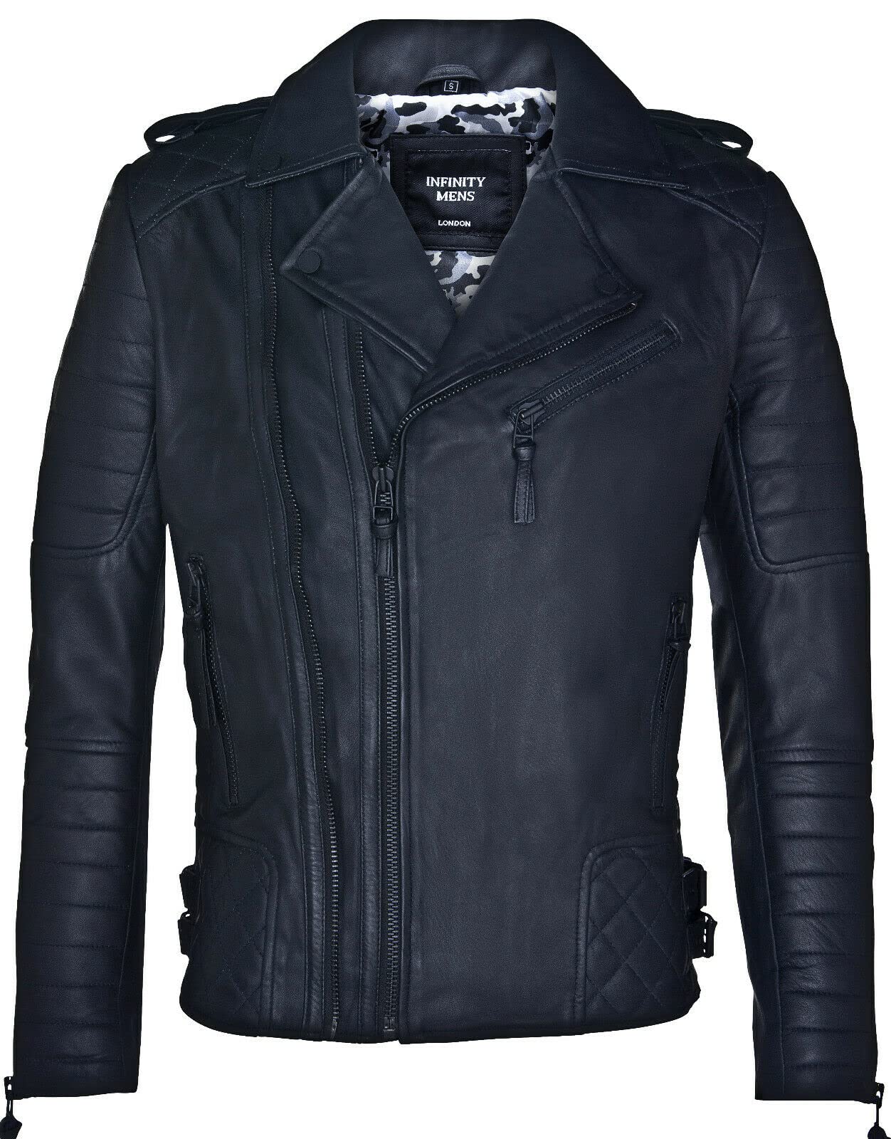 Infinity Leather Men's Black Leather Quilted Design Biker Jacket Casual Brando Motorcycle Fashion Jacket 4XL