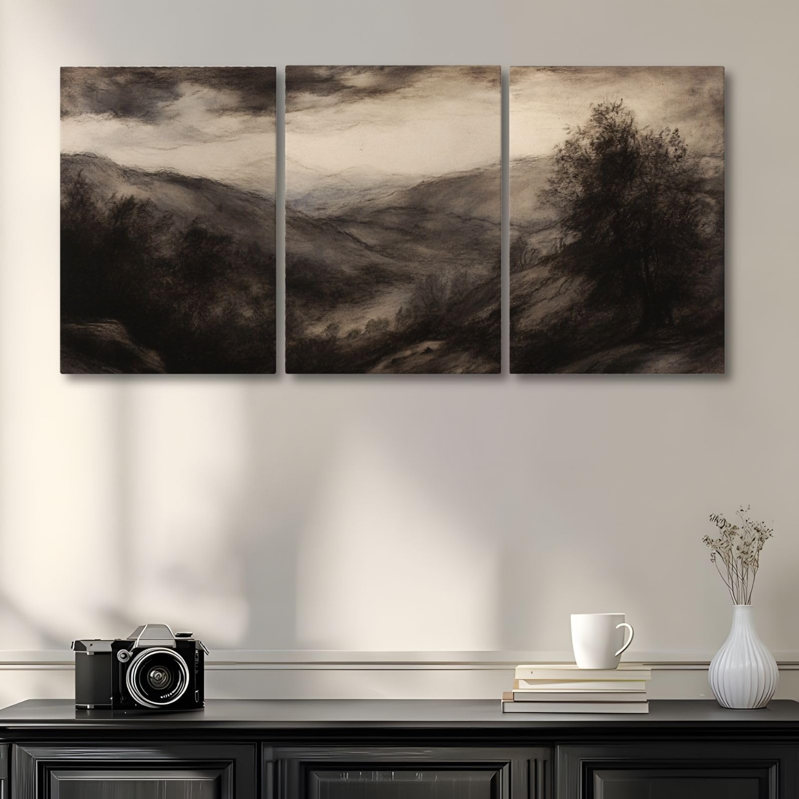 Vintage Landscape Canvas Wall Art Nature Landscape Paintings Artwork Rustic Country Mountain Range Landscapes Nature Wilderness Antique Retro