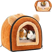 Pet Soft Guinea Pig & Rabbit Cozy Hideout House - Small Animal Bed for Guinea Pigs, Rabbits, Hamsters, Rats & Chinchillas Cave Bed (Brown)