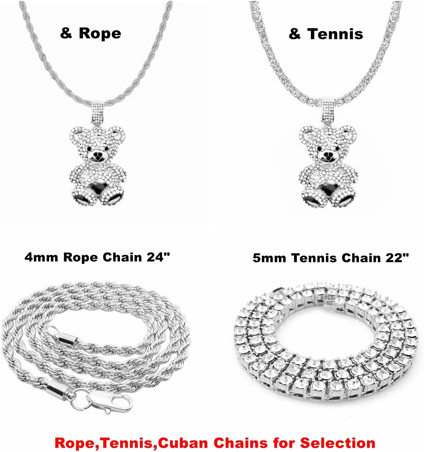 Mens Hip Hop Iced Out Chain Necklaces Silver Gold Monkey | Bear | Lion Pendant Chains Bling Rapper Jewelry - Image 2