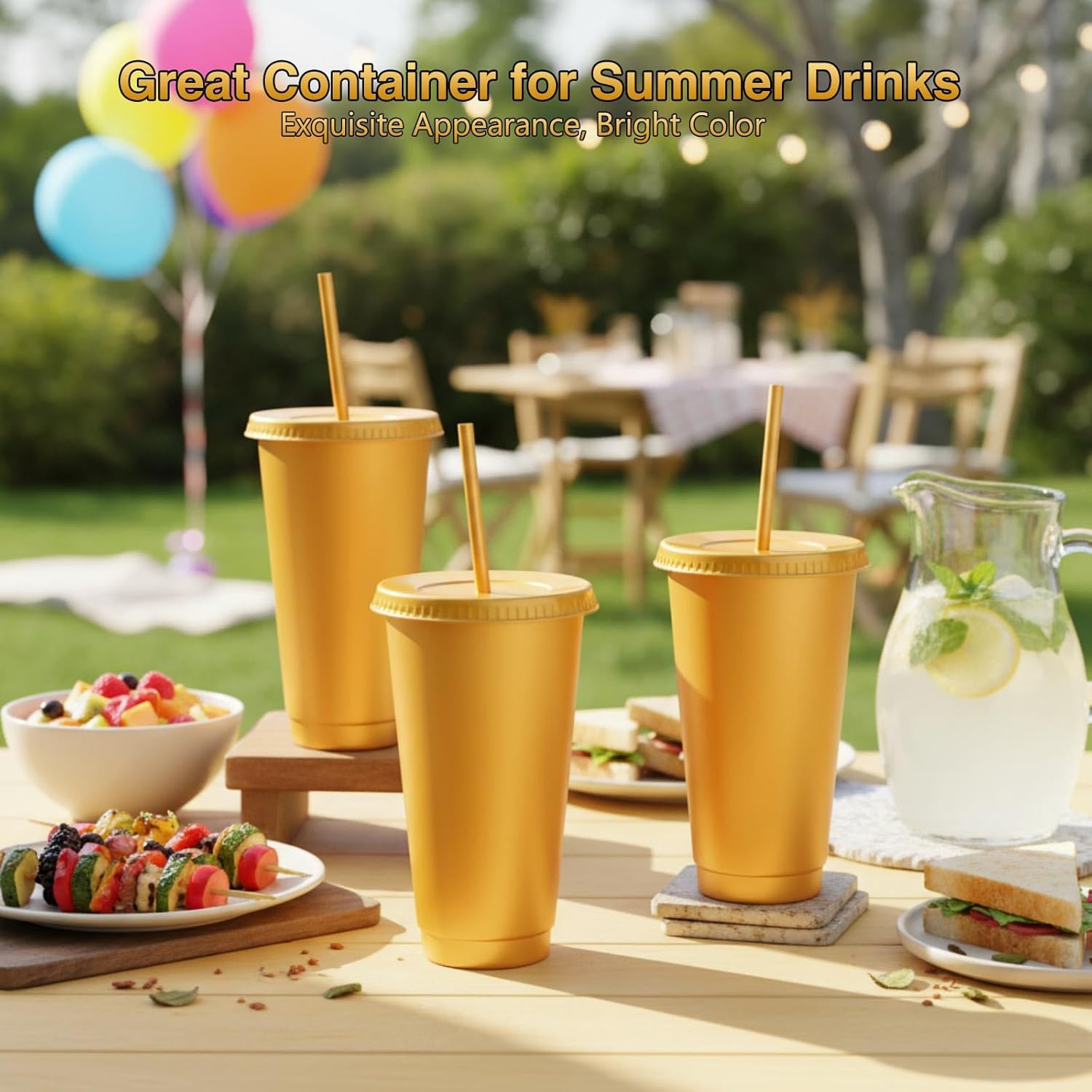 Amyhill 12 Pcs Reusable Glitter Cups with Lids and Straws 24 oz Plastic Tumbler Iced Coffee Cup Travel Mug for Smoothie Juice Birthday Sleepover Party Supplies for Valentine Girl(Gold) - Image 4