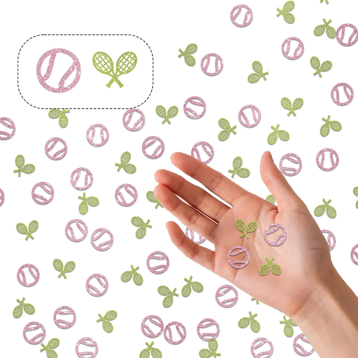 120pcs Double-side Tennis Ball Confetti, Pink Tennis Ball Table Confetti for Baby Shower, Tennis Paper Scatters, Sport Themed Birthday Party Table Decoration