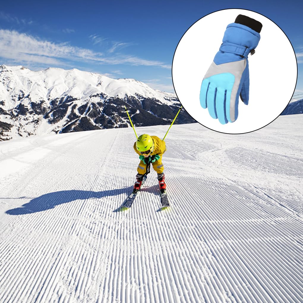 1 paio di guanti da sci per bambini guanti da sci da campeggio all'aperto guanto invernale caldo freddo guanto in cotone ispessimento protezione per le mani blu-verde