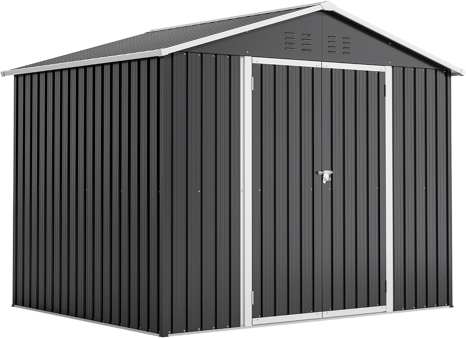Thanaddo Large Metal Tool Shed 240 x 192 x 191 cm with Foundation Frame Weatherproof Garden Shed with Ventilation Holes Lockable Garden Shed for Outdoor Garden Backyard Black