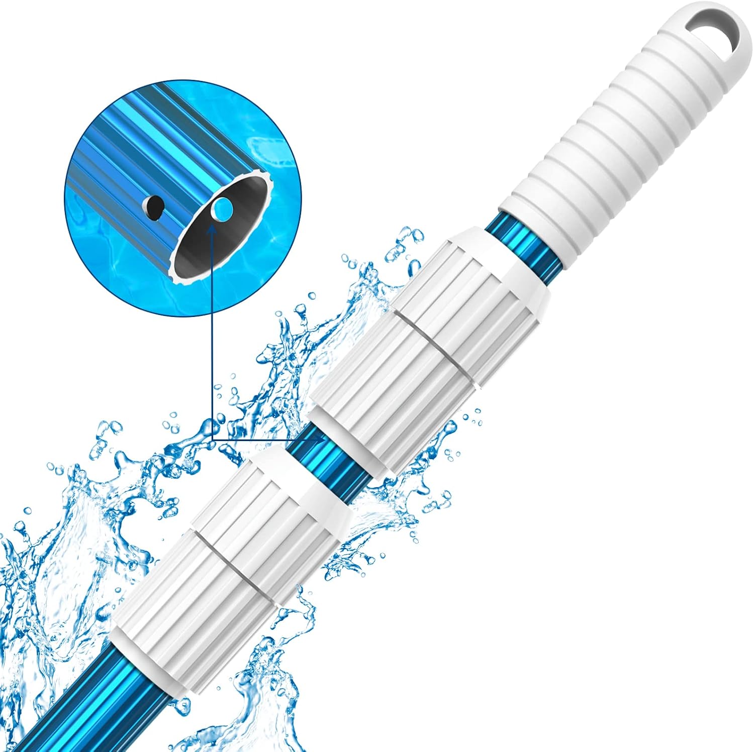 LXun Professional 12 Foot Blue Aluminum Telescopic Swimming Pool Pole, Adjustable 3 Piece Expandable Step-Up, Fits Skimmer Nets, Vacuum Heads, Rakes, Brushes