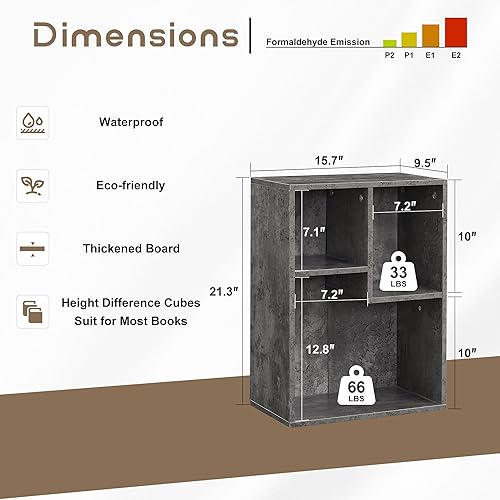 Miniatura 3 de VECELO Estantería gris de 3 cubos, altura del estante de 12.8 pulgadas para libros de texto comunes, almacenamiento vertical y horizontal