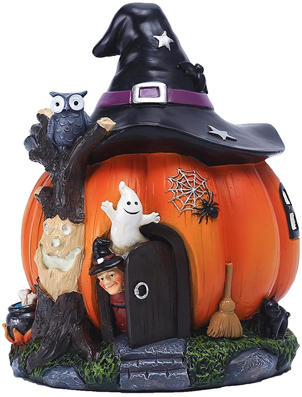 Adornos de resina de Halloween con calabaza luminosa y fantasma para decoración de casa