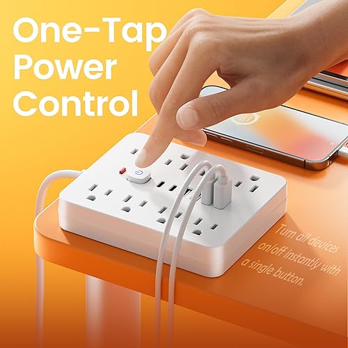 Miniatura 4 de Regleta protectora de sobretensiones de 5 pies, cable de extensión con múltiples salidas (8 salidas de CA, 4 puertos USB y 2 puertos USB C),