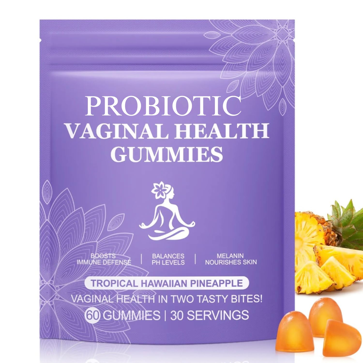Women's Probiotic Vaginal Health Gummies | pH Balance & Flora Support | 60 Tropical Pineapple Flavour Gummies (30 Servin