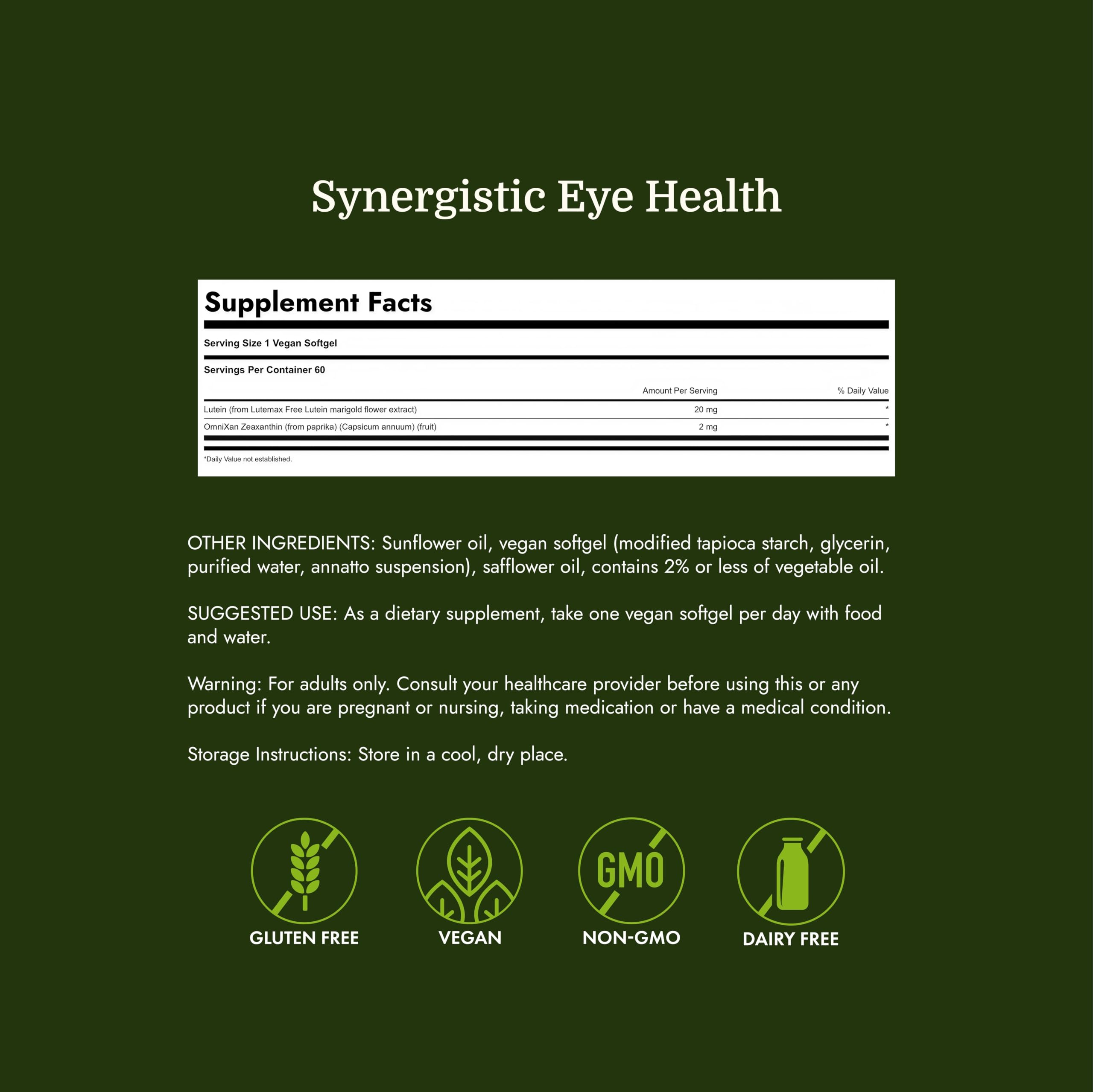 Swanson Synergistic Eye Health, Lutein 20 mg Zeaxanthin 2 mg, 60 Softgels — Amazon image 4