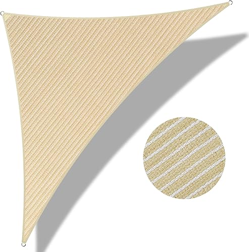 Toldo triangular de 14 x 14 x 14 pies, toldo de tela con bloqueo UV, para patio al aire libre, jardín, 185 GSM, 95% de bloqueo UV, resistente,