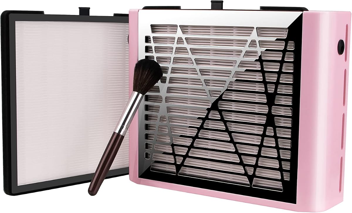 BRANTMAKER Nail Dust Collector with Brush and 2 Reusable Filters (Pink) | Vacuum Dust Fan for Acrylic Nails