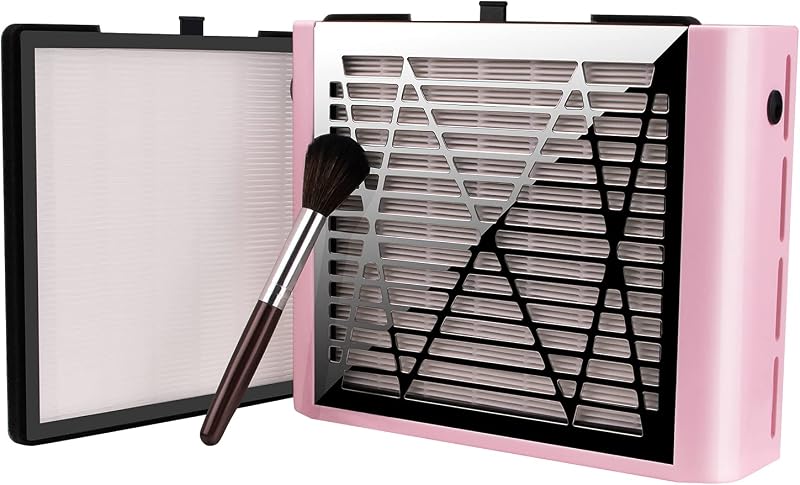 BRANTMAKER Nail Dust Collector with Brush and 2 Reusable Filters (Pink) | Vacuum Dust Fan for Acrylic Nails