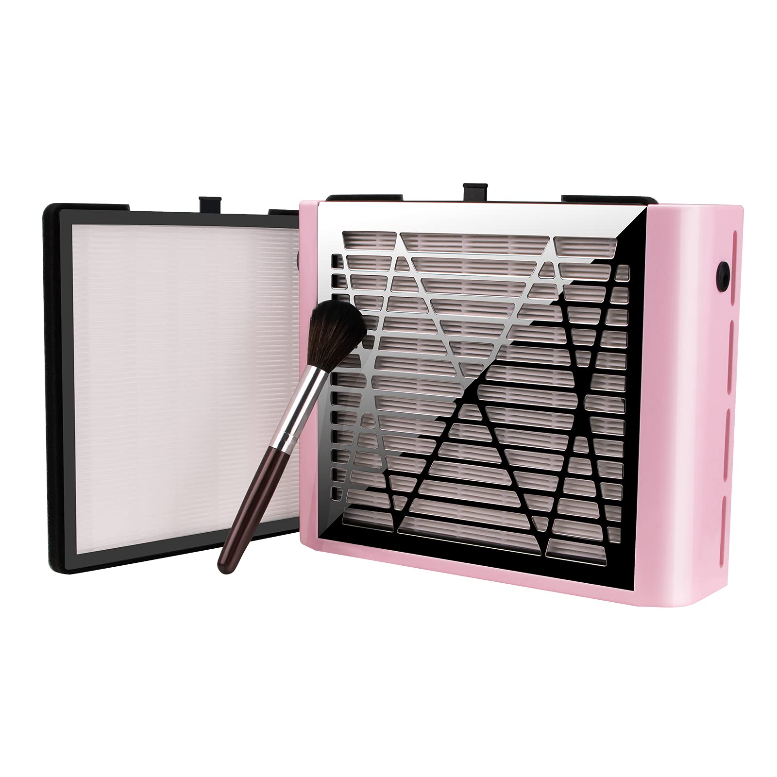 BRANTMAKER Nail Dust Collector with Brush and 2 Reusable Filters, 60W Vacuum Dust Fan for Acrylic Nails (pink)