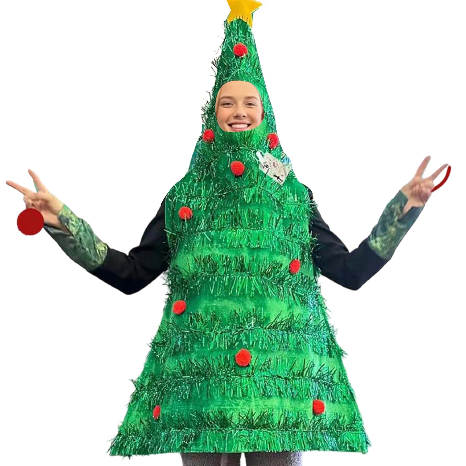 Lshyuehao Christmas Tree Costume Elf Costume Dress Adult Green Tree Cosplay Costumes Christmas Tree Hooded Dress (B-Green, One Size)