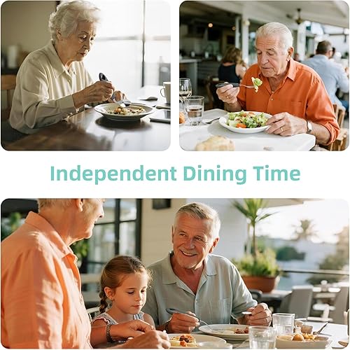 Miniatura 3 de Generic Juego de utensilios adaptativos, mango integrado en ángulo de 45 grados, cubiertos con peso para ancianos, Parkinson, artritis, 4 piezas