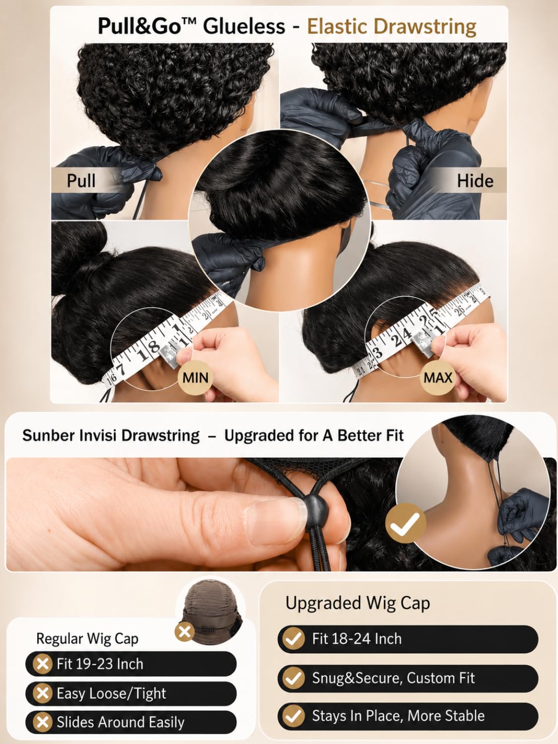 Sunber Glueless 13x4 Layered Cut Yaki Straight Wig Human Hair with Elastic Drawstring, Pre Cut HD Lace Front Wig Pre Plucked Bleached Knots, Ready to Wear Long Straight Wig 150% Density 24 Inch