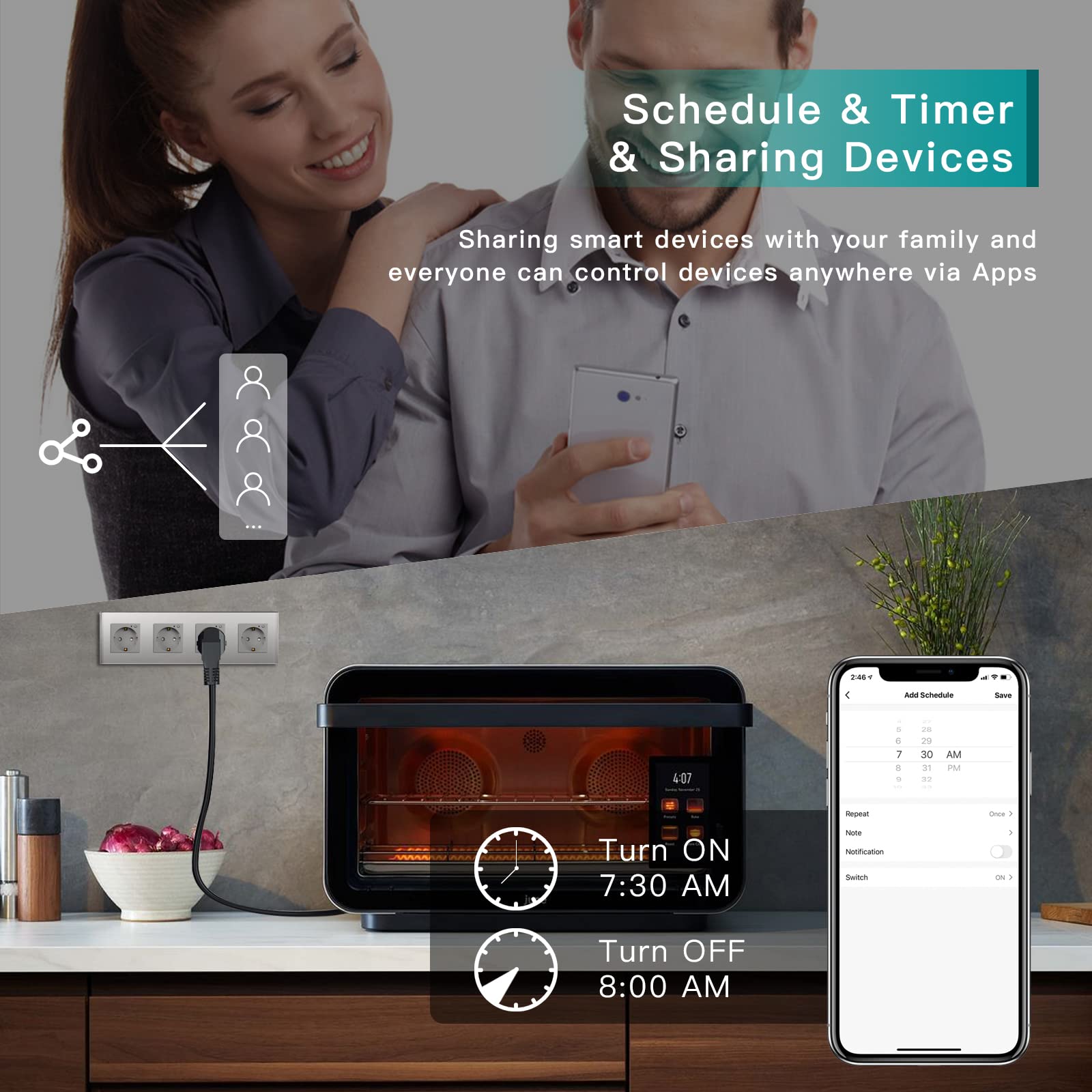 BSEED Schuko WiFi Smart Alexa ZigBee 4-krotne gniazdko 16 A, szklane gniazdko, 1 opakowanie, 1 drożny szary, 299 mm, podtynkowa instalacja podtynkowa, sterowanie aplikacją, praca z Alexa/Google Home, DIY Free Spin tylko 2,4 GHz