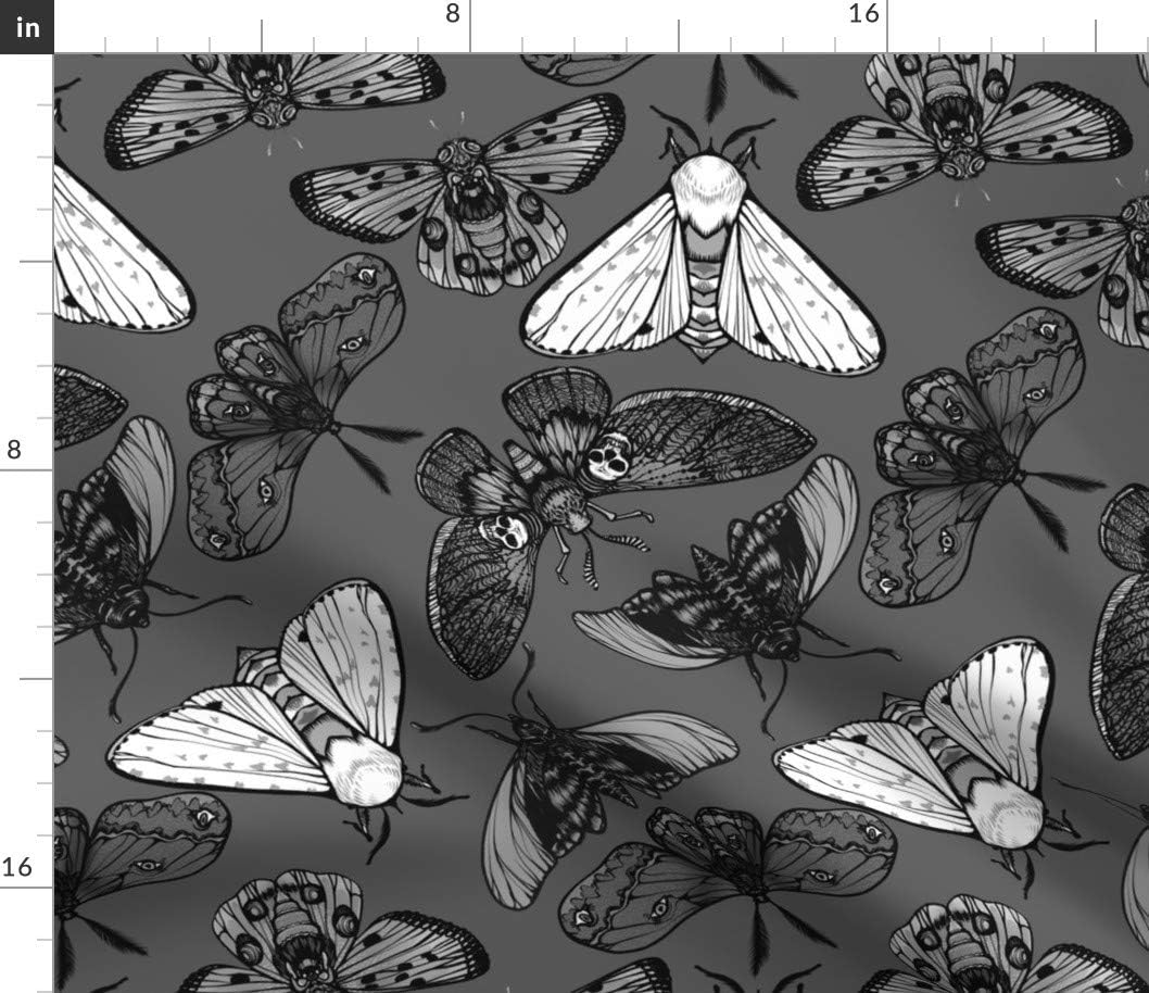 Spoonflower Fabric - Gray Moths Moth Bug Insect Skulls Printed on Petal Signature Cotton Fabric by The Yard - Sewing Quilting Apparel Crafts Decor