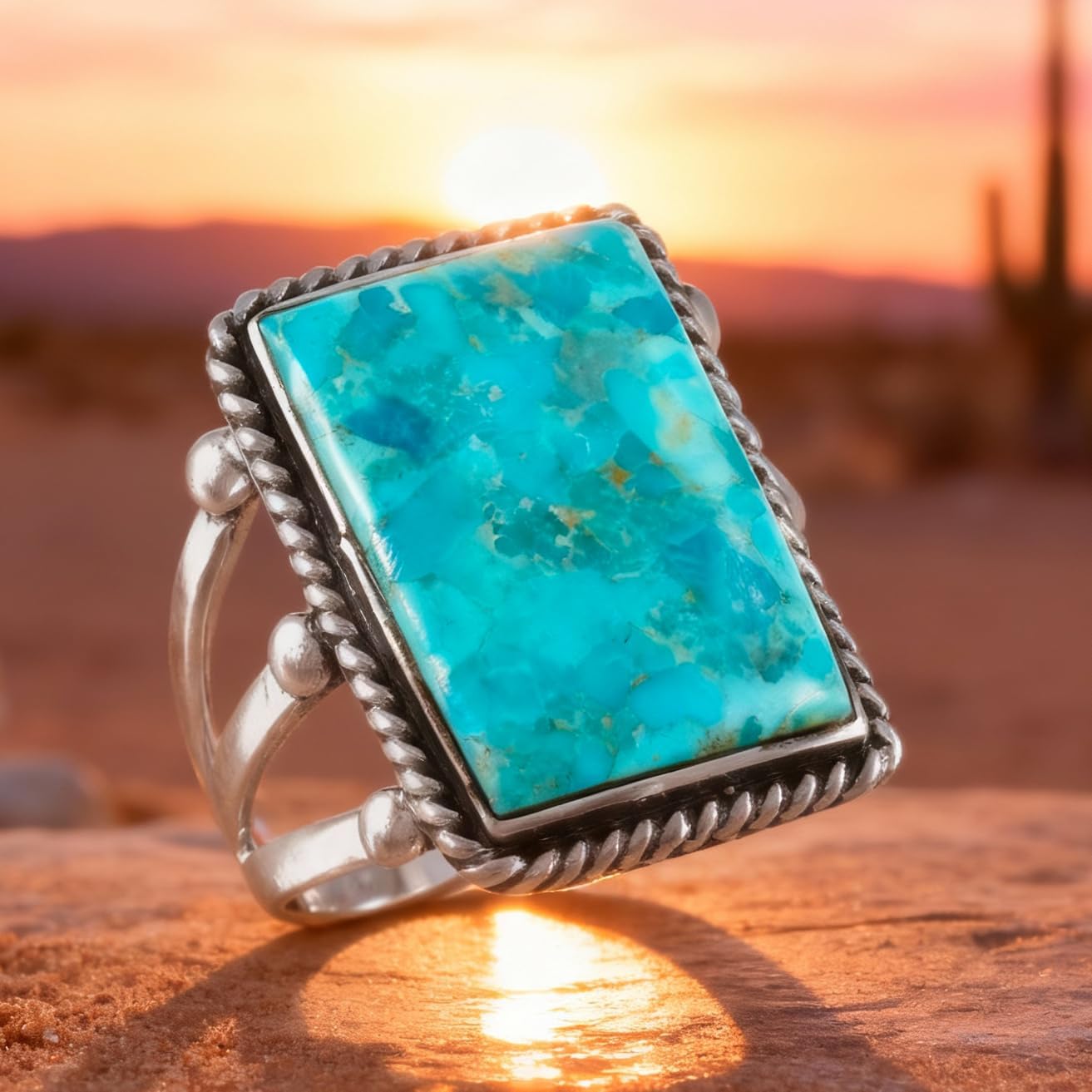 Turquoise Ring Sterling Silver 925 for Woman or Man Genuine Gemstones Size 6 to 14 - Image 6