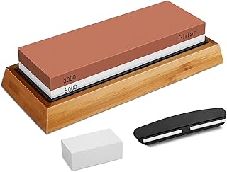 Kit di Pietra per Affilare i Coltelli, YINKUU Set Professionale di Pietra per Affilare i Coltelli con 2 Lati Grana 3000/8000, Base in Bambù Antiscivolo