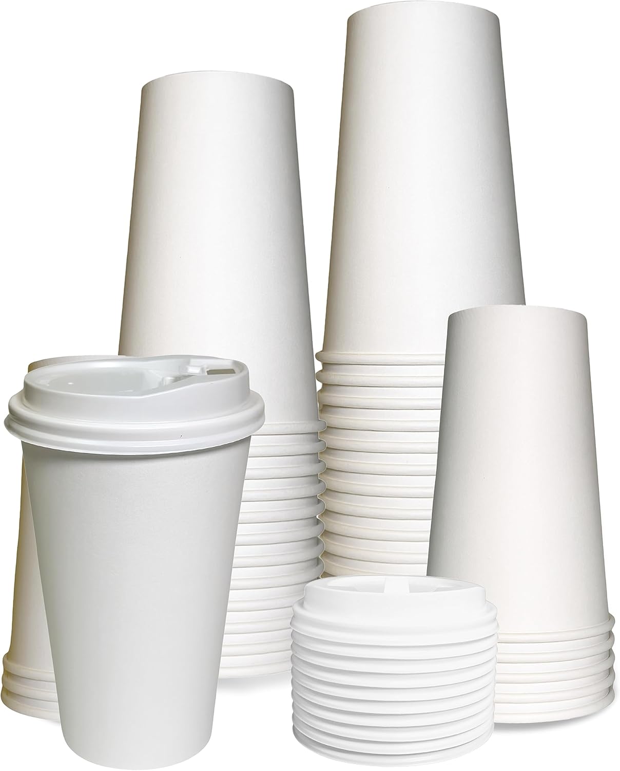 EcoQuality 20 oz White Hot Drink Paper Cups with White Dome Lids - 150 Count - Disposable Paper Coffee Cups perfect for Tea, Latte's, Coffee Shops, Restaurant Grade
