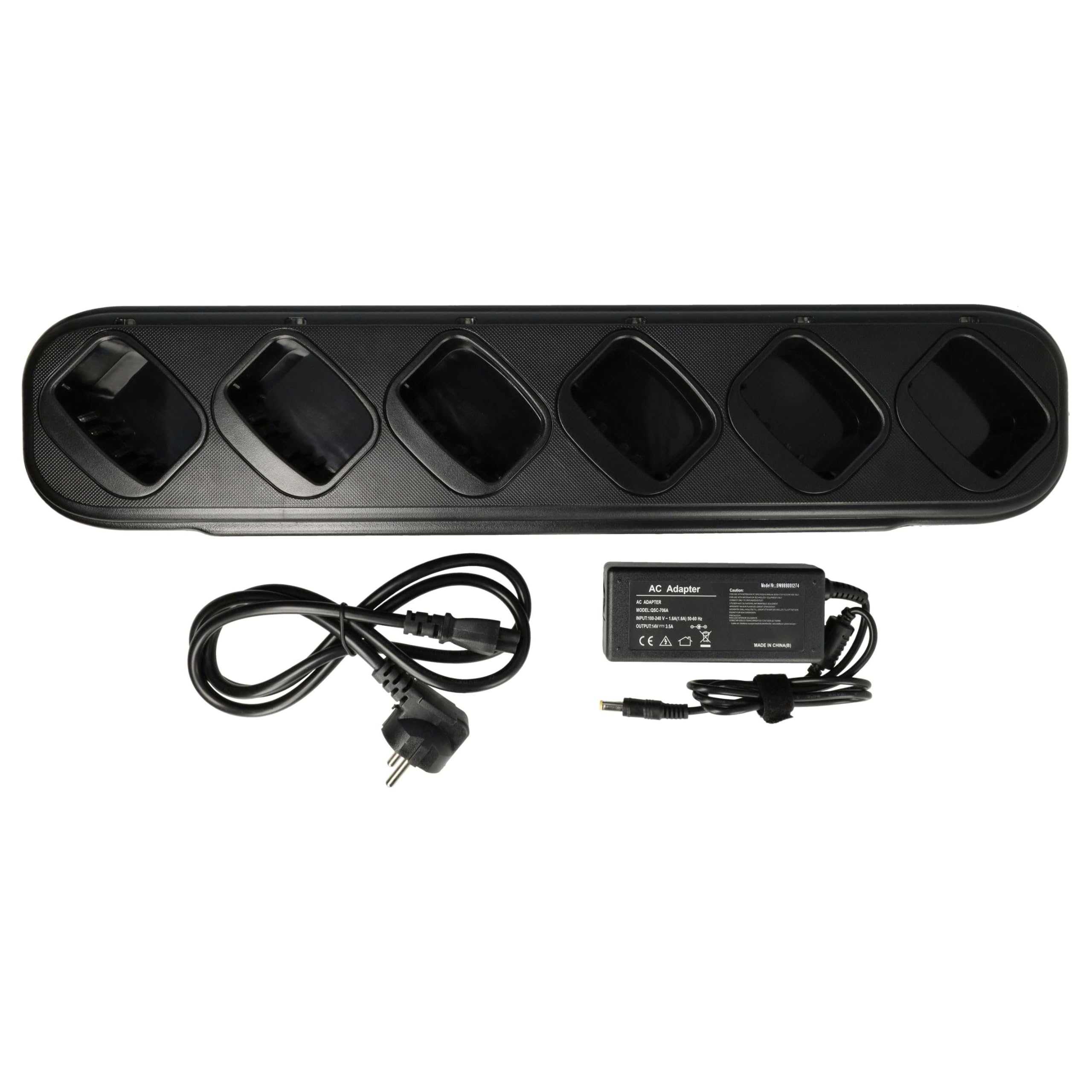 vhbw Cargador 6 Compartimentos Compatible con Motorola NNTN5510BR baterías de Radio - Estación de Carga + Fuente de alimentación, 8,4 V, 0,4 A