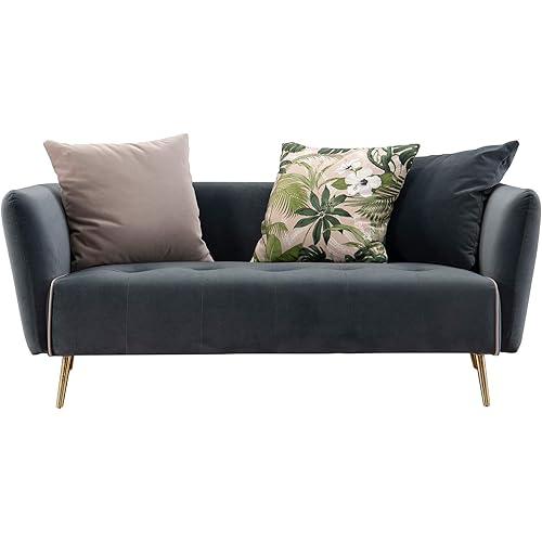 Acanva Dark Blue Modern Velvet Fabric Sofa for Living Room Bedroom, Solid Metal Legs, 68" W Loveseat