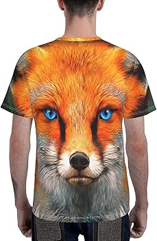 Amazon.co.jp: 狐の顔 油絵 プリント Tシャツ メンズ 半袖 クルー  