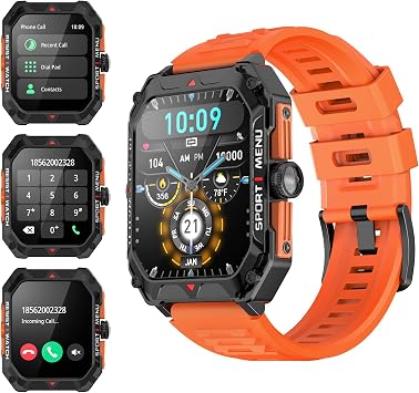 Military Smart Watch for MenAnswer/Make Call 2.02" Smartwatch with Heart Rate Blood Oxygen Sleep Monitor 128 Sports Modes Fitness Tracker Step Calorie Counter IP68 Waterproof for Andriod iPhone