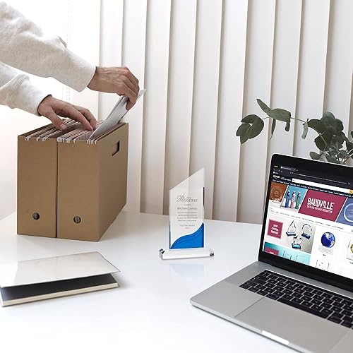 Miniatura 3 de Trofeo grabado Baudville - Torre de acrílico - Base azul con parte superior helada - Personalizado